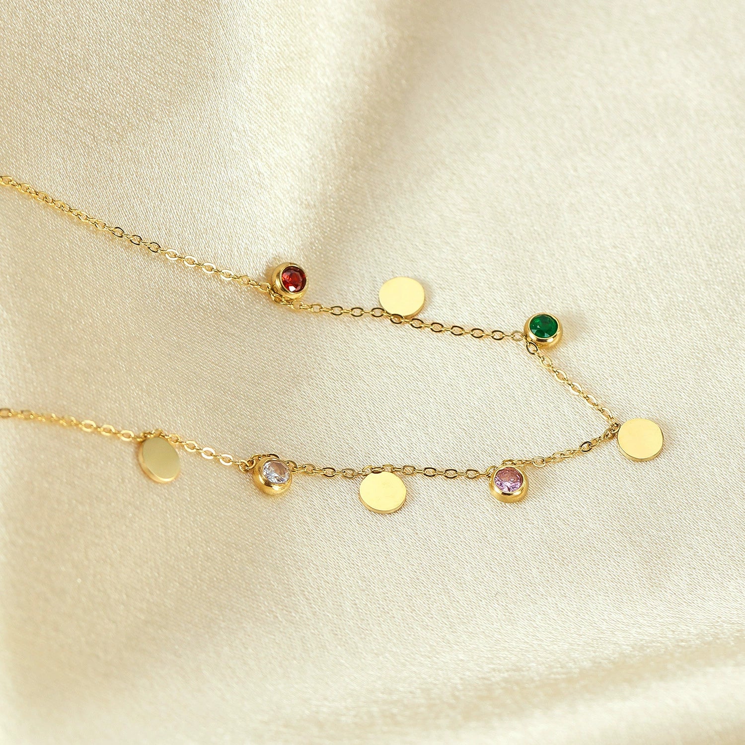 Gold-plated anklet with colorful zirconia from SKADIS Jewelry