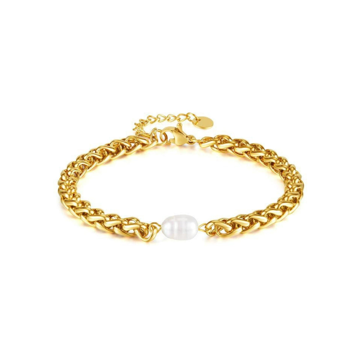 Gold chain bracelet with a pearl from SKADISJewelry