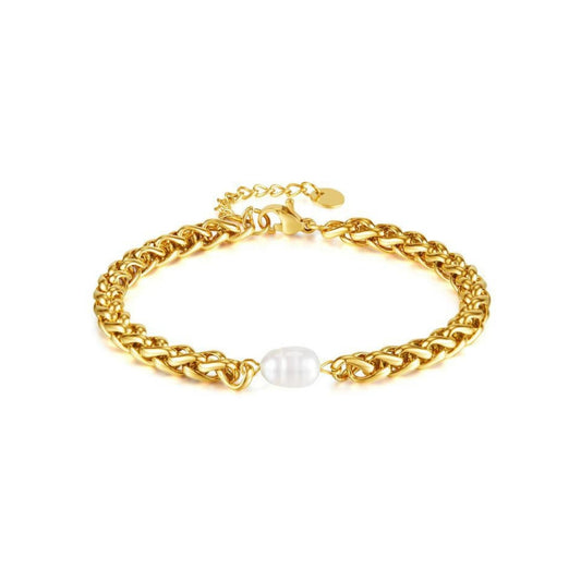 Gold chain bracelet with a pearl from SKADISJewelry