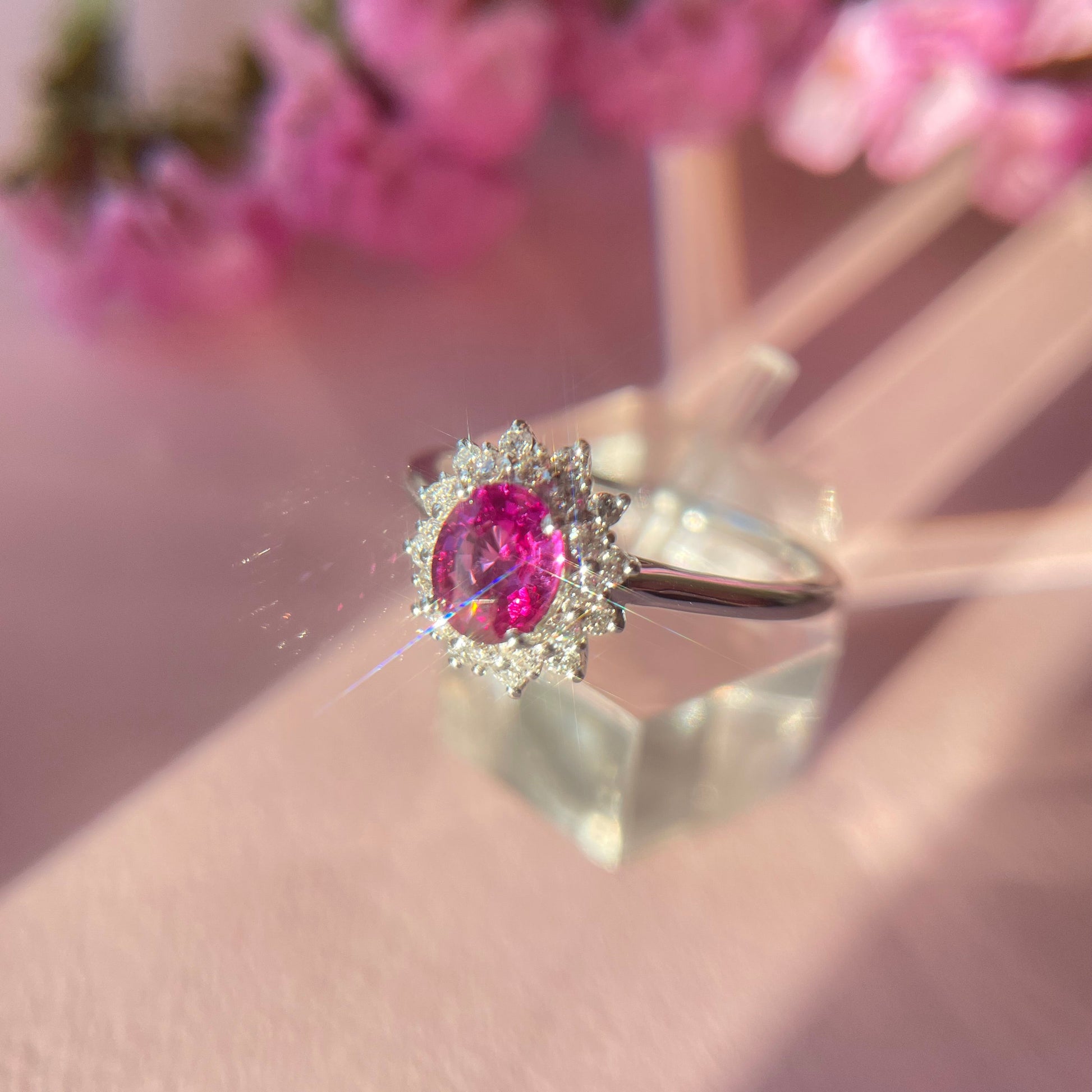 A beautiful Ruby ring with 18k gold and sparkling natural diamonds.