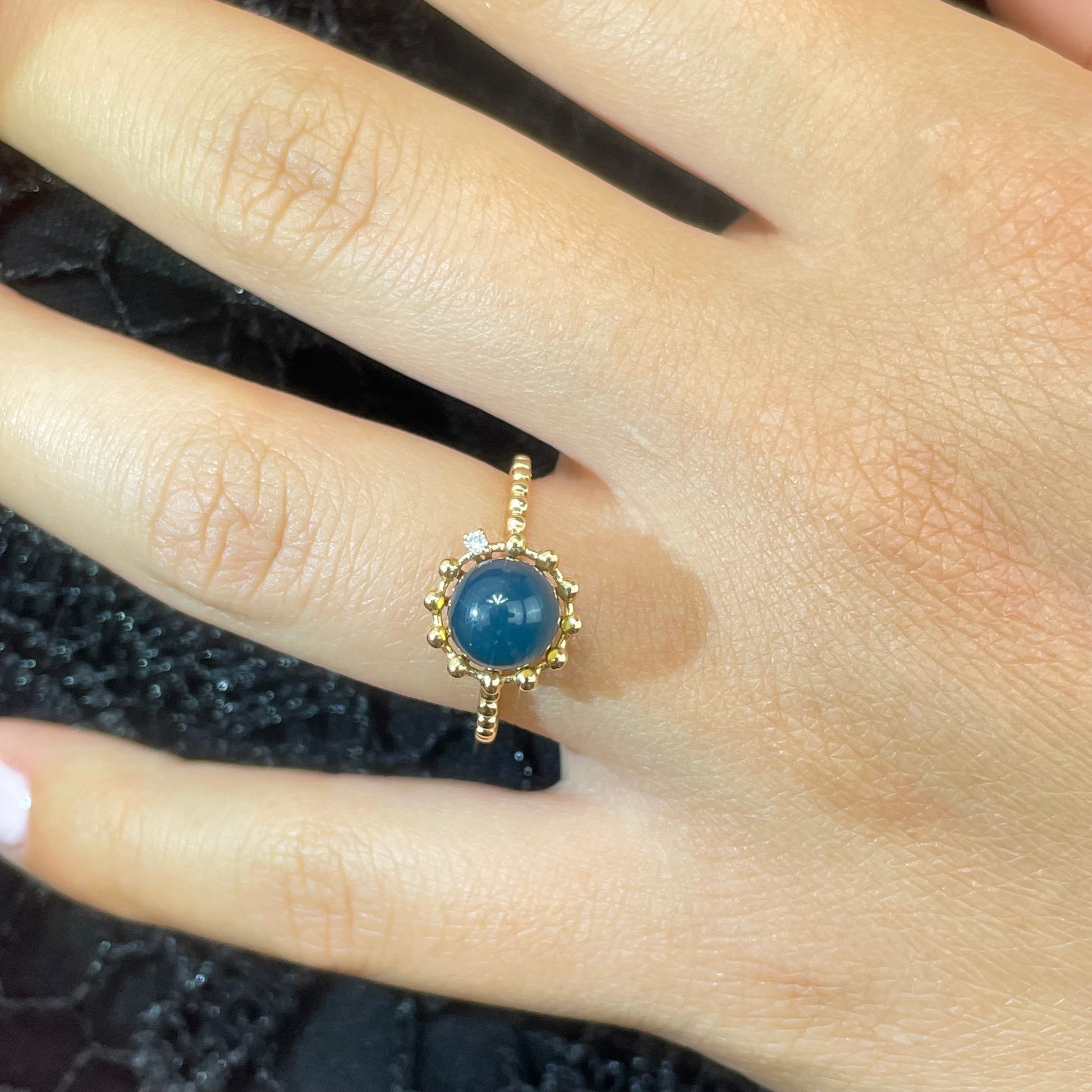 SKADIS blue amber diamond ring 18k gold - SKADIS Jewelry