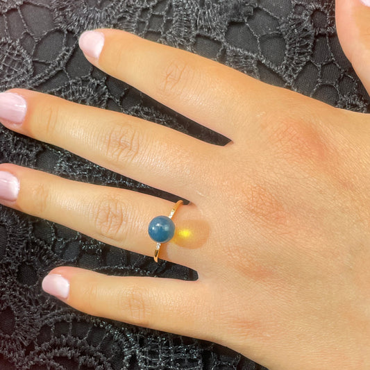 SKADIS blue amber diamond ring 18k gold - SKADIS Jewelry