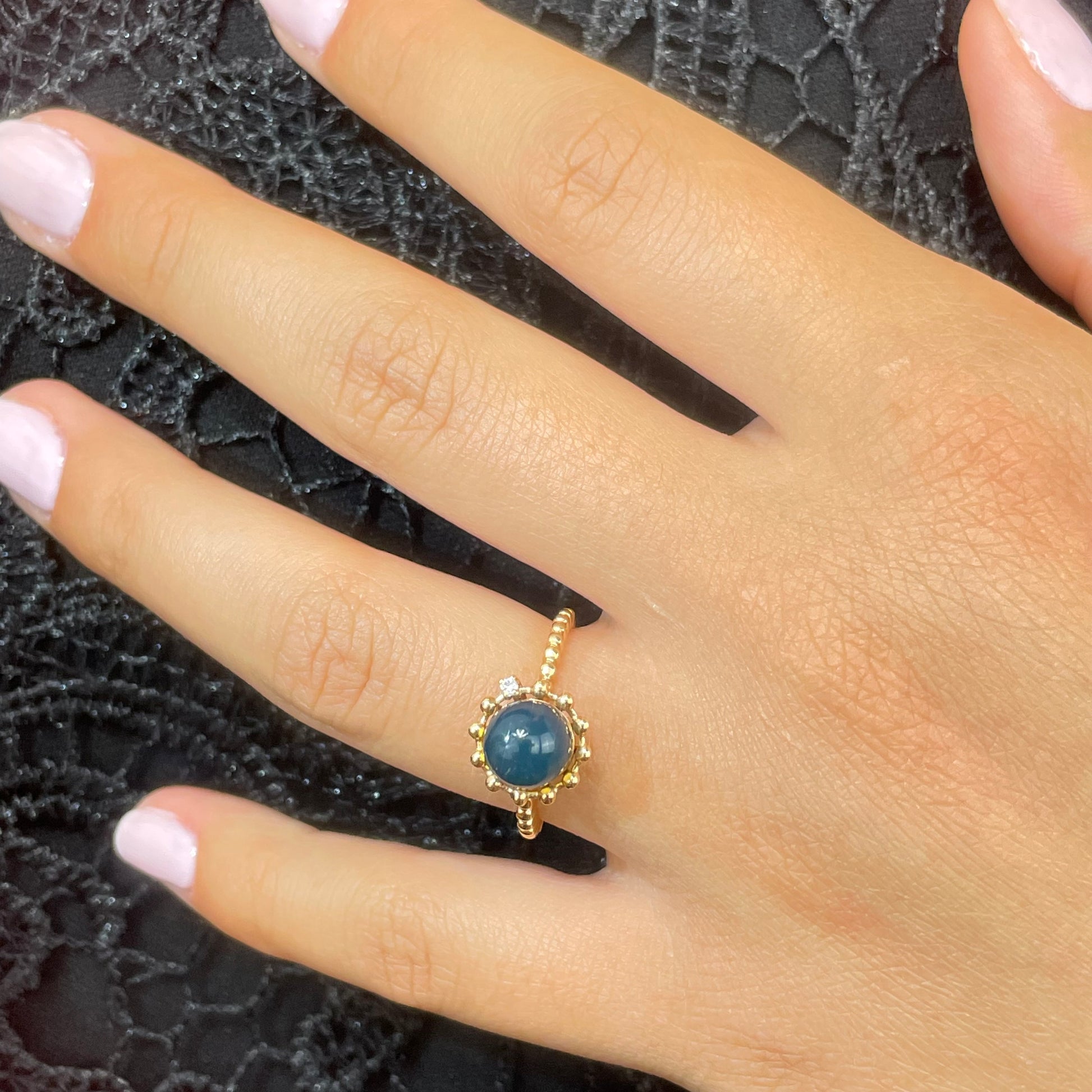 SKADIS blue amber diamond ring 18k gold - SKADIS Jewelry