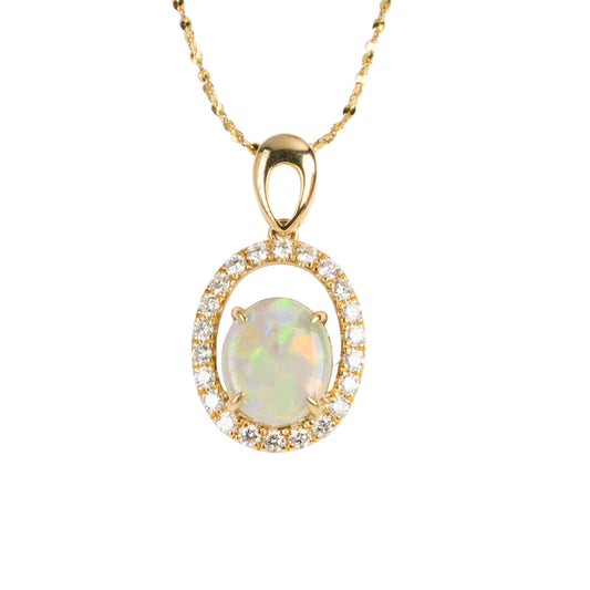 Opal diamond pendant 18k gold