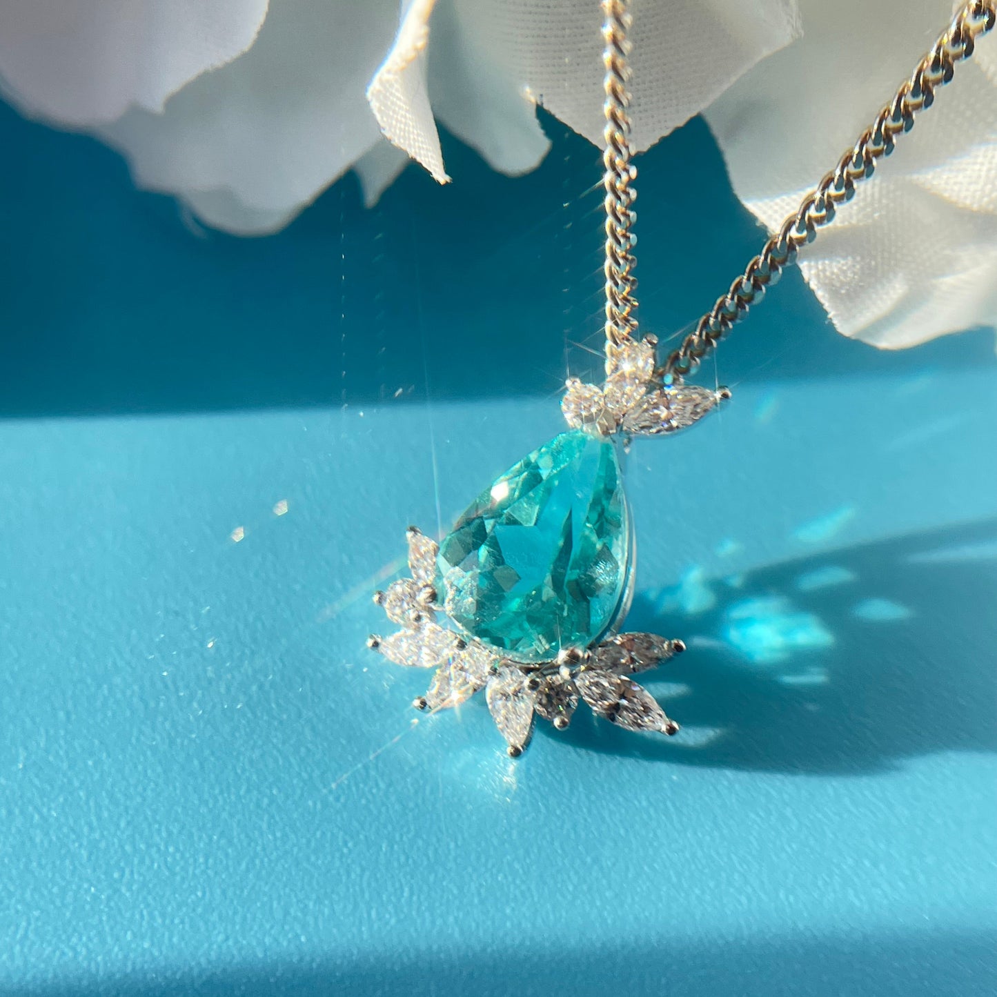 Apatite diamond pendant with 18k white gold from SKADIS Jewelry Copenhagen.