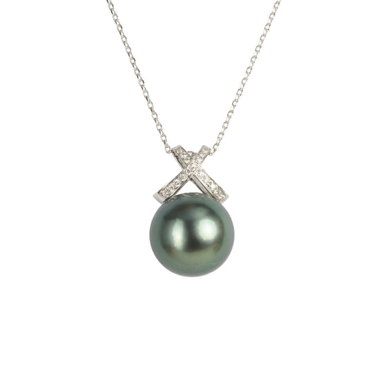 SKADIS LUXE-Tahithian pearl diamond pendant 18k gold