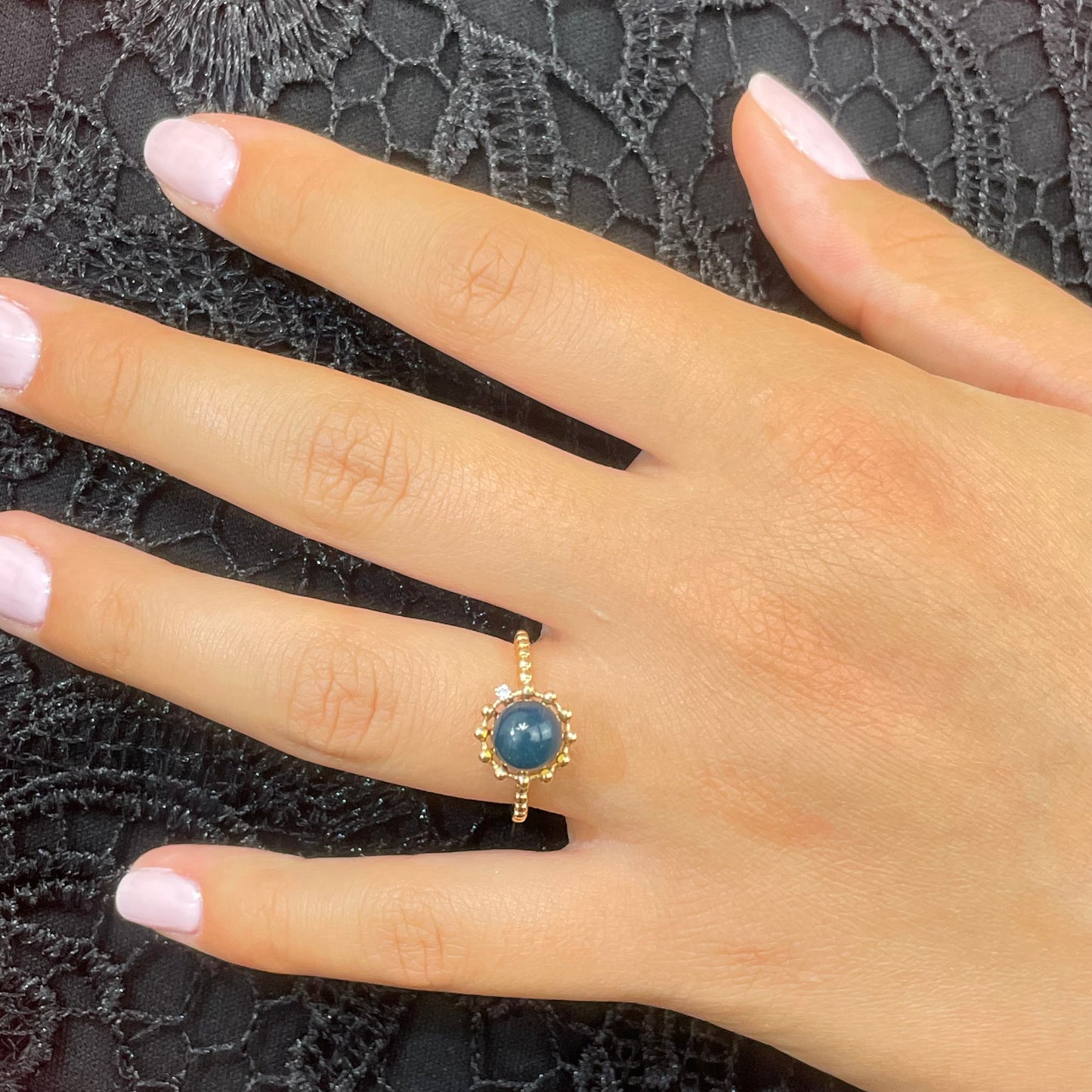 SKADIS blue amber diamond ring 18k gold