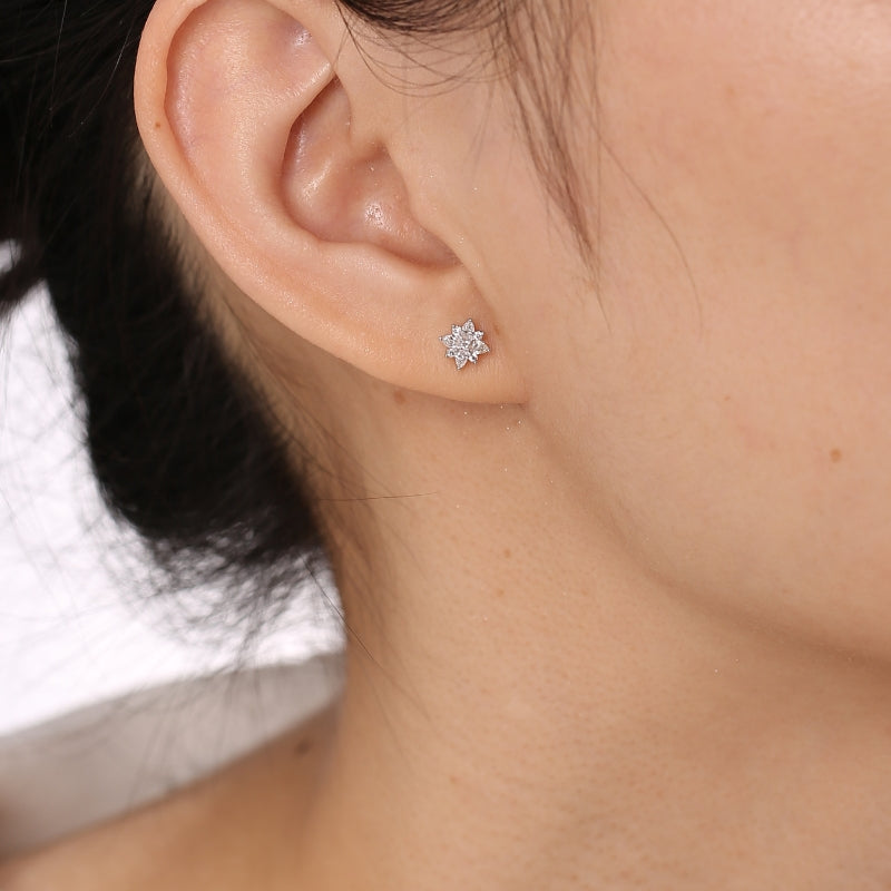 SKADIS STAR diamond earring stud closeup, 18k gold