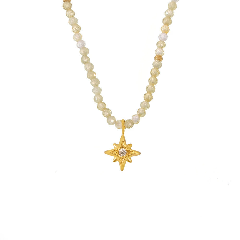 Necklace with natural stone beads and a gold star-shaped pendant from SKADIS Jewelry