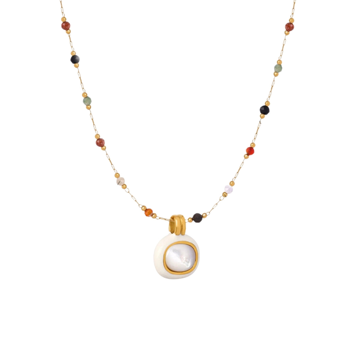 Necklace with multi colored beads and a round pendant from SKADIS Jewelry