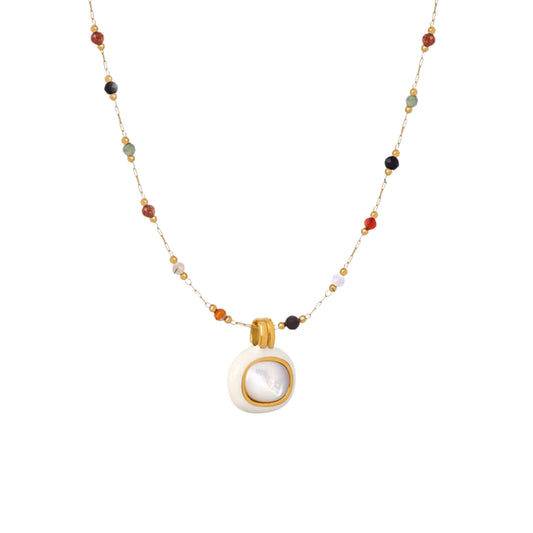 Necklace with multi colored beads and a round pendant from SKADIS Jewelry