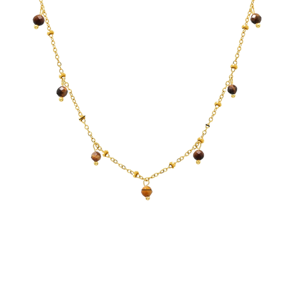 Gold necklace with tige-eye stone from SKADIS Jewelry