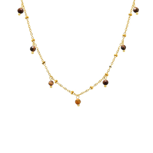 Gold necklace with tige-eye stone from SKADIS Jewelry
