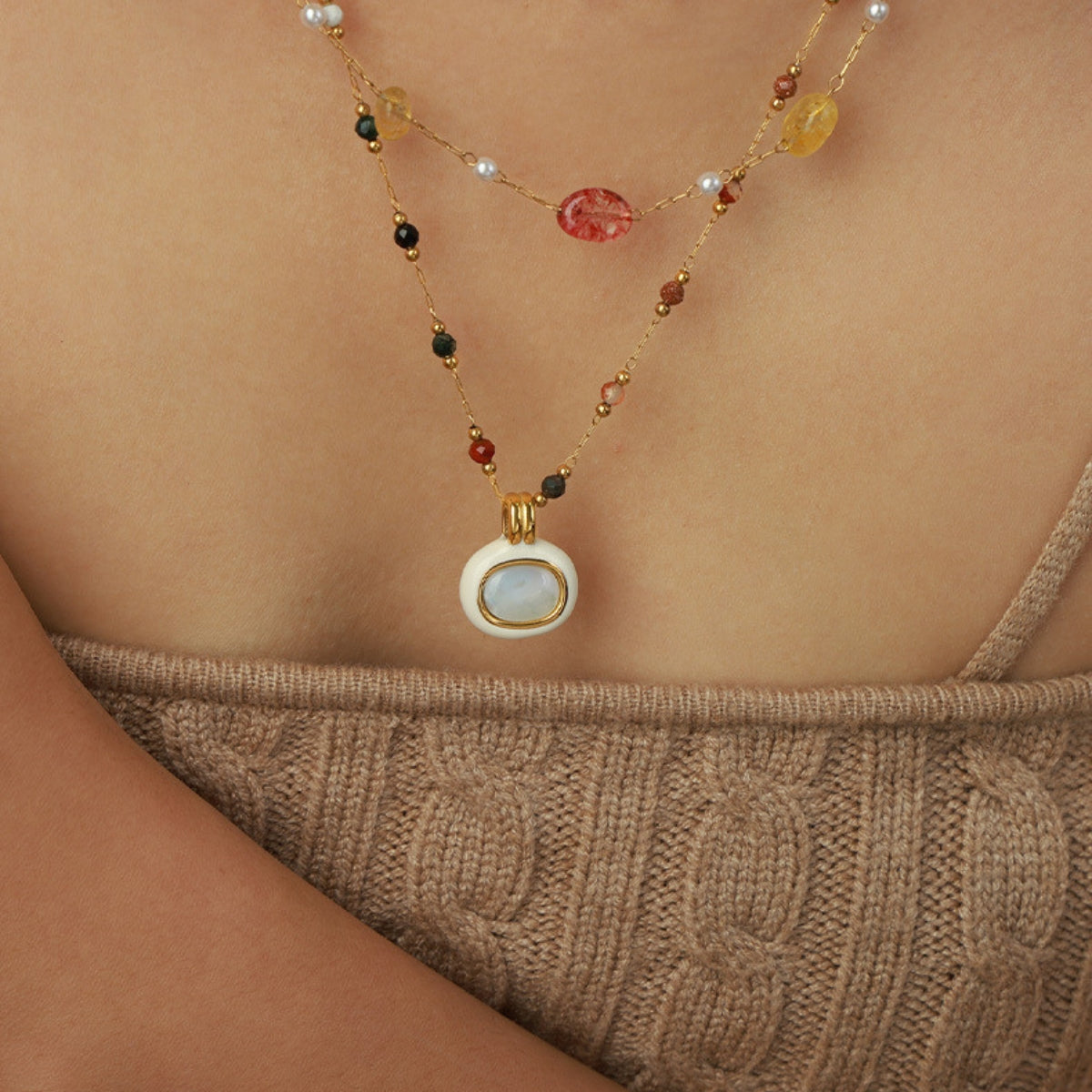 Necklace with colorful beads and a pendant from SKADIS Jewelry
