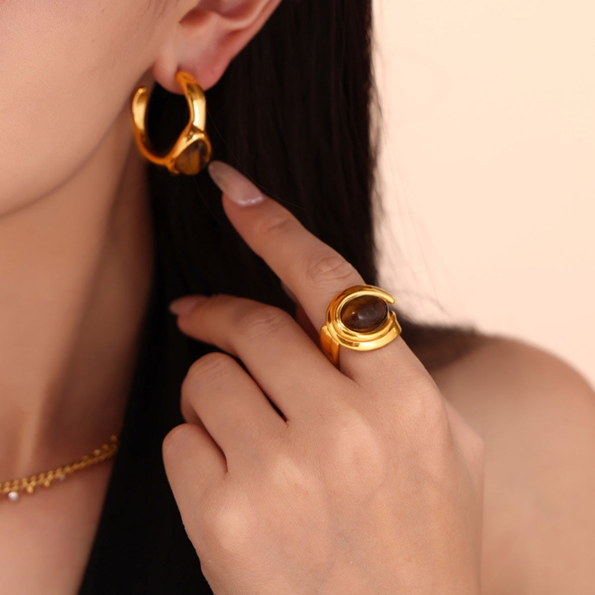 Beautiful Tiger-stone ring and earring from SKADIS Jewelry