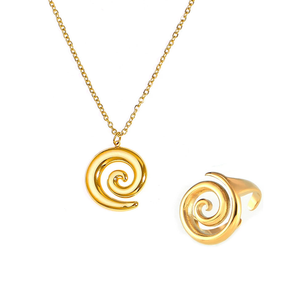 Gold spiral necklace and ring set SKADIS Jewelry
