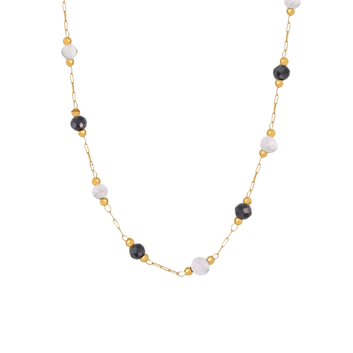 Necklace with gold chain and black and white beads from SKADIS Jewelry