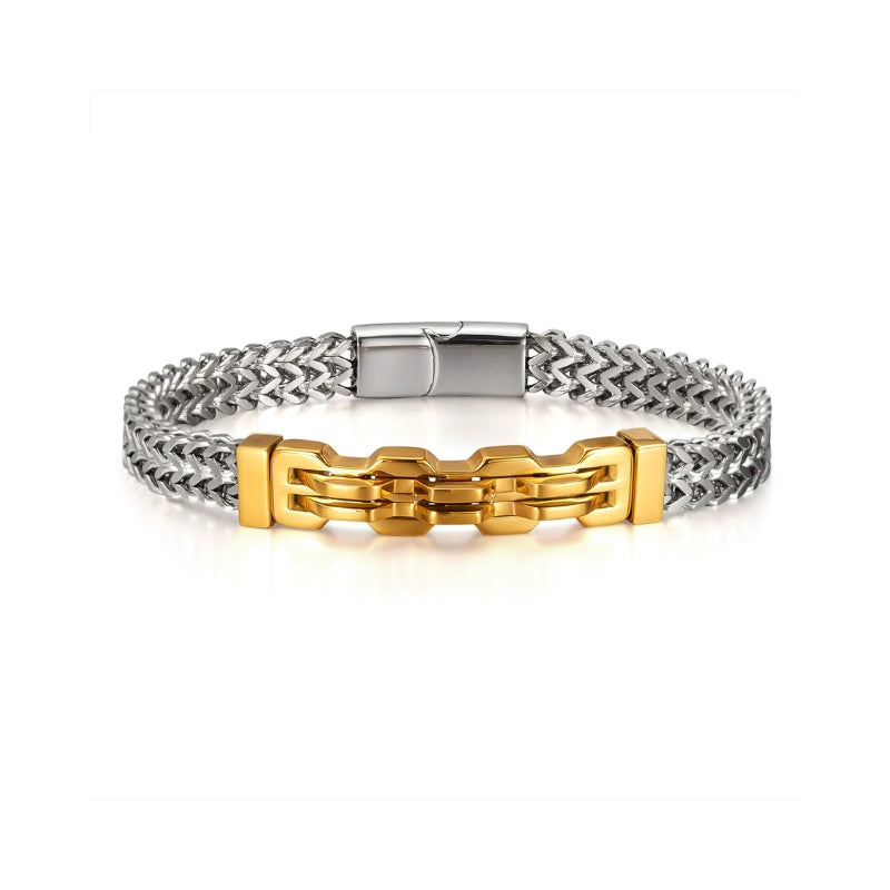 Steel and gold-plated bracelet with a chain design for men from SKADIS Jewelry