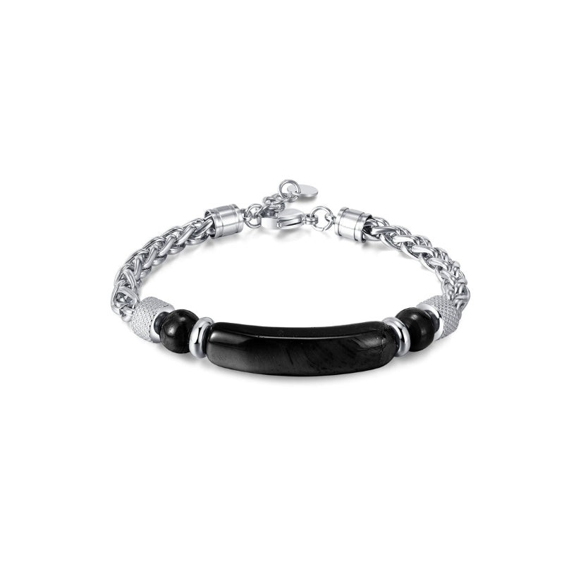 Steel bracelet with black beads on for men from SKADIS Jewelry