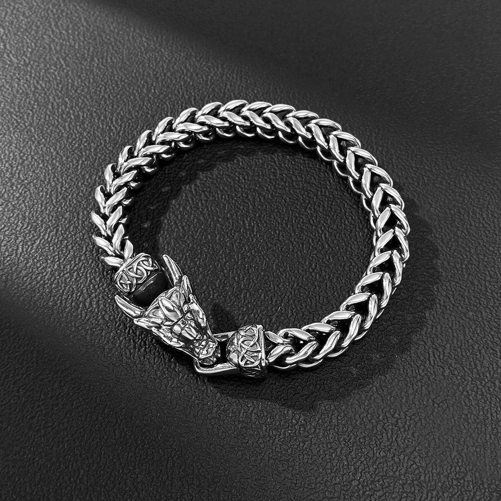 Steel bracelet with a dragon head design for men from SKADIS Jewelry