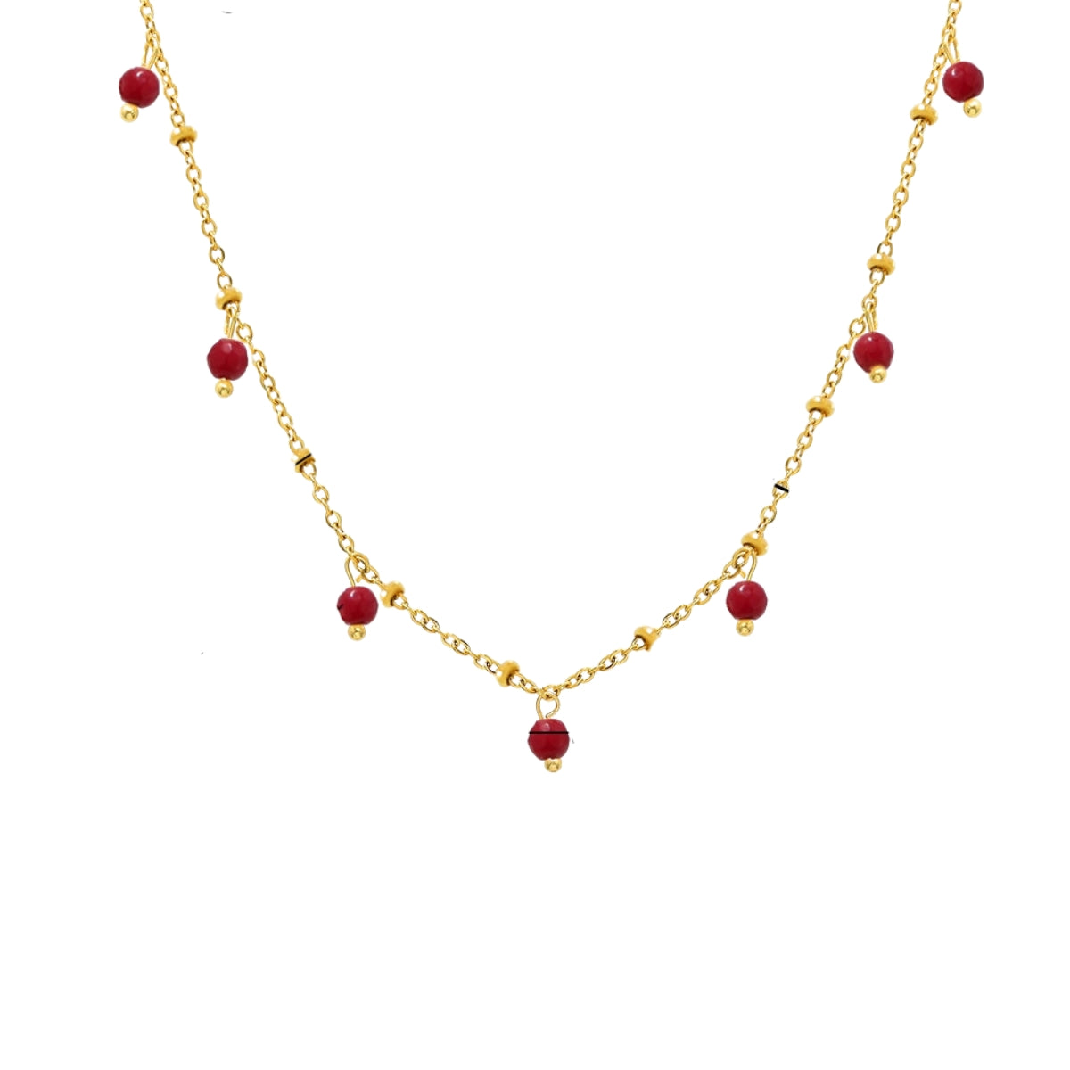 Gold necklace with red beads from SKADIS Jewelry