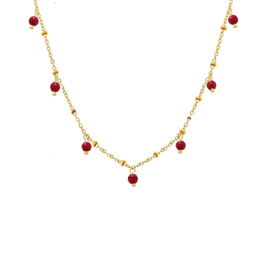 Gold necklace with red beads from SKADIS Jewelry