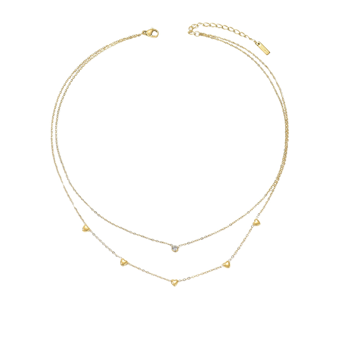 Gold necklace with heart-shaped pendants from SKADIS Jewelry