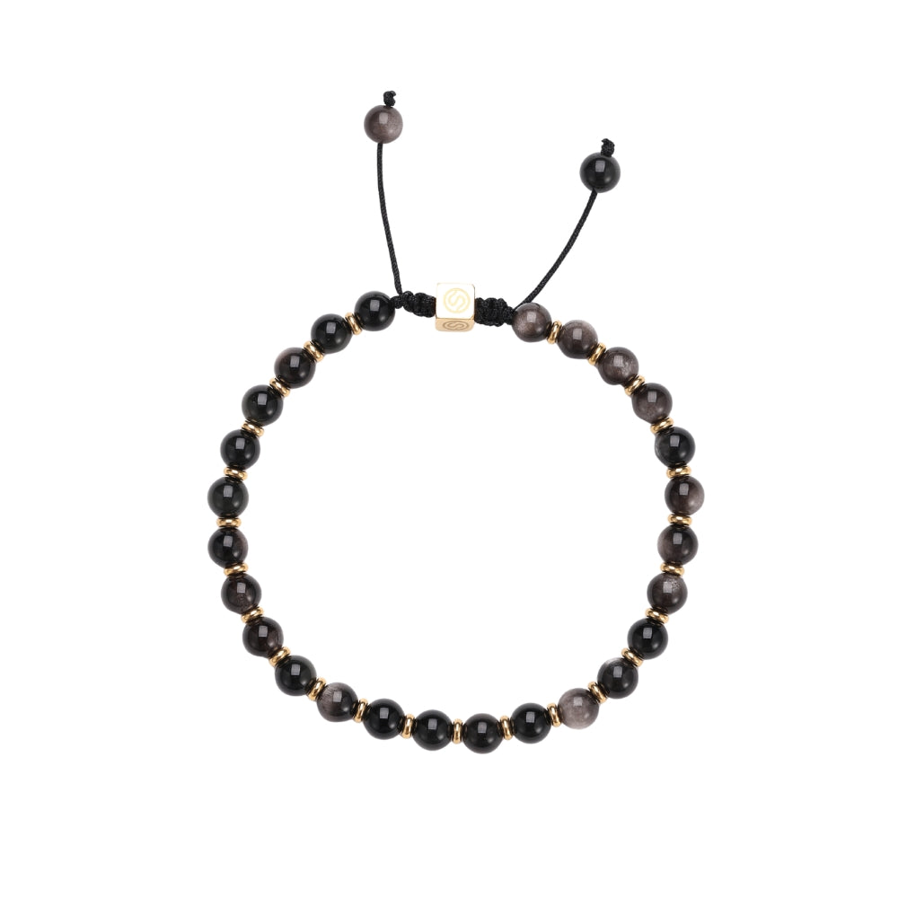 AEGIR gold-plated bracelet with obsidian stones