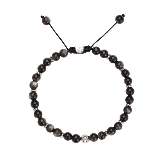 AURALITH Bracelet - Obsidian beads stainless steel men's bracelet - SKADIS Jewelry