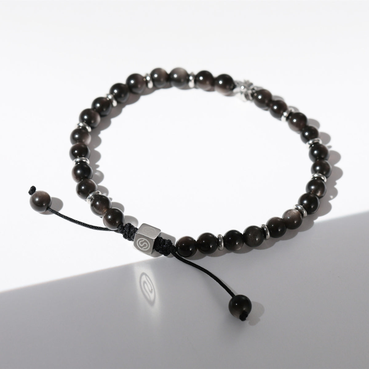 AURALITH Bracelet detail view - black obsidian beaded bracelet for men - SKADIS Jewelry