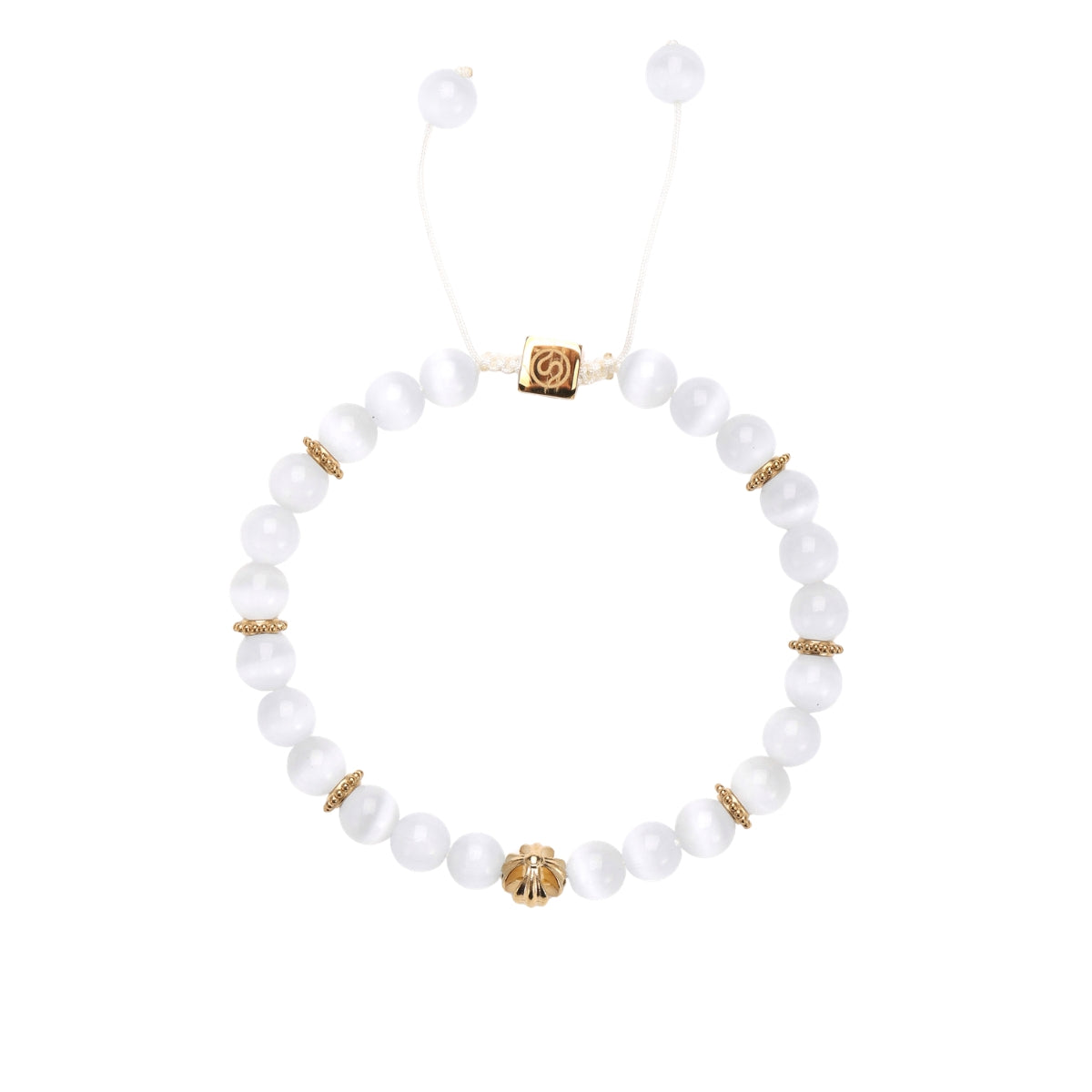 AVEN Bracelet Gold-plated - Cat's eye white quartz beaded bracelet - SKADIS Jewelry