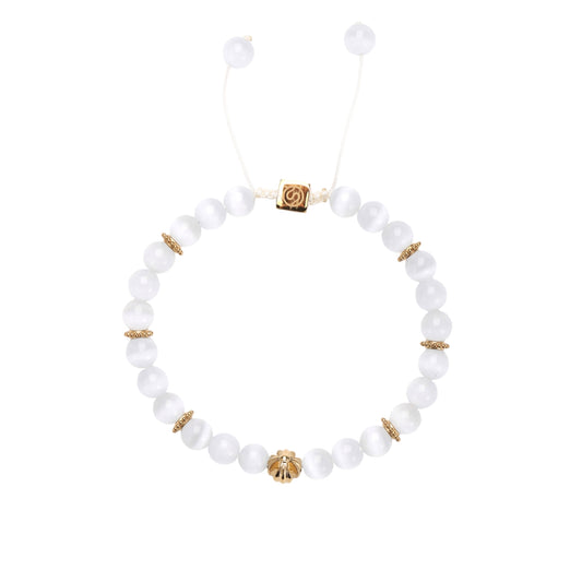 AVEN Bracelet Gold-plated - Cat's eye white quartz beaded bracelet - SKADIS Jewelry