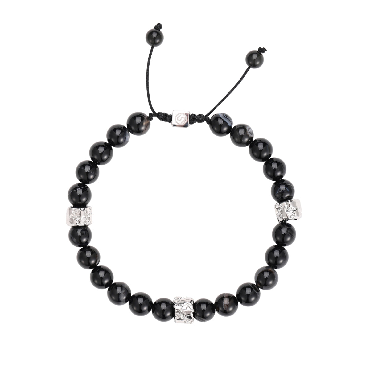 BOREAL Bracelet - Black agate beads stainless steel men's bracelet - SKADIS Jewelry