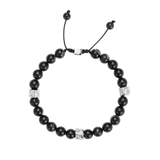BOREAL Bracelet - Black agate beads stainless steel men's bracelet - SKADIS Jewelry