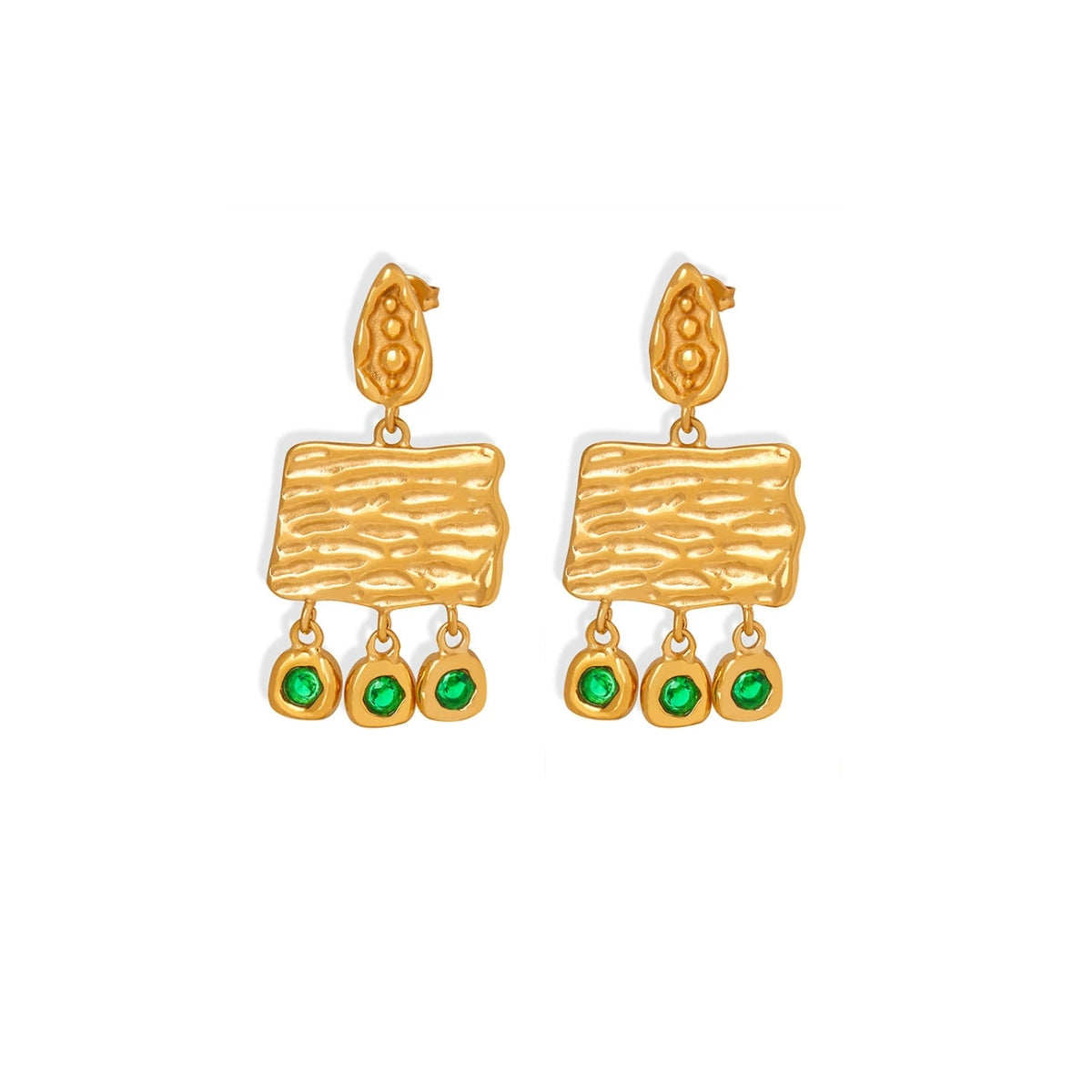 Gold earrings with green zirconia from SKADIS Jewelry