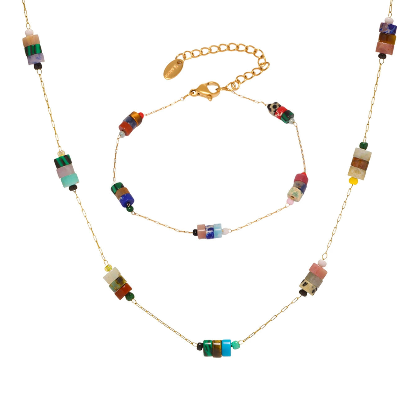 Multi-colored beaded necklace and bracelet set from SKADIS jewelry