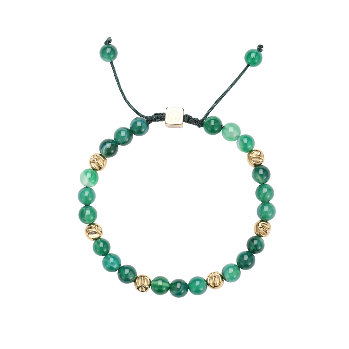 FJELL bracelet gold-plated with green agate stones - front view