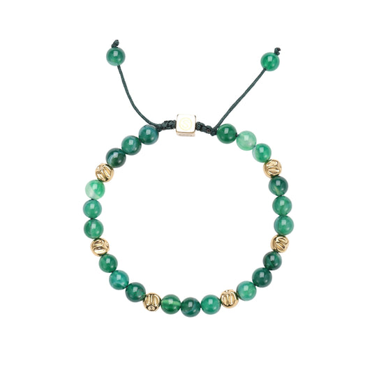FJELL bracelet gold-plated with green agate stones - front view