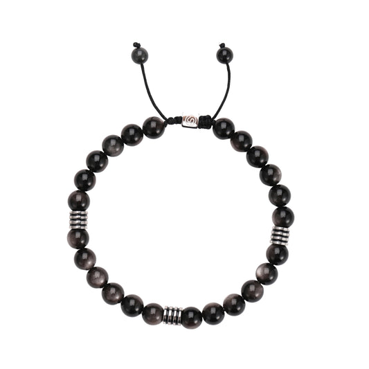 FROST Bracelet - Obsidian beads stainless steel men's bracelet - SKADIS Jewelry