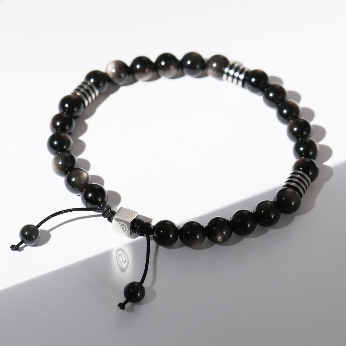 FROST Bracelet detail view - black obsidian beaded bracelet for men - SKADIS Jewelry