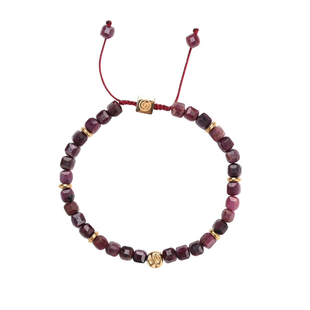 IVAR Bracelet Gold-plated with ruby stones - front view - SKADIS Jewelry