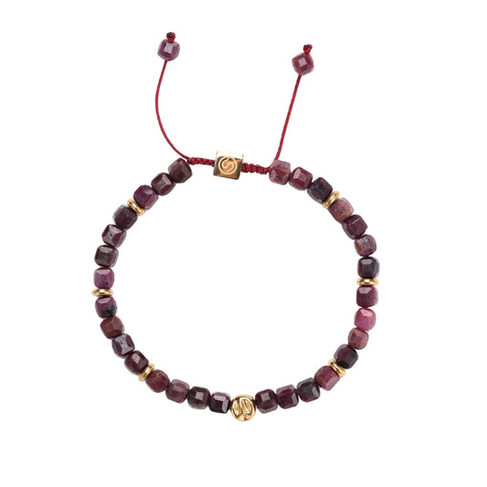 IVAR Bracelet Gold-plated with ruby stones - front view - SKADIS Jewelry