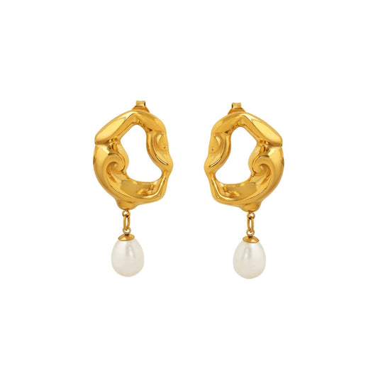 LUMI Earrings Gold-plated by SKADIS Jewelry – gold-plated stainless steel with freshwater pearls