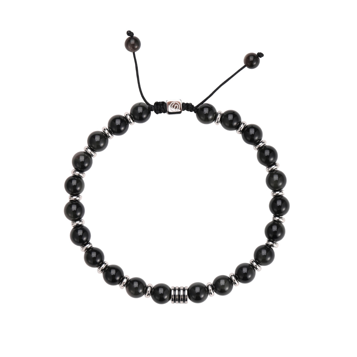 MARETH Bracelet - Obsidian beads stainless steel men's bracelet - SKADIS Jewelry