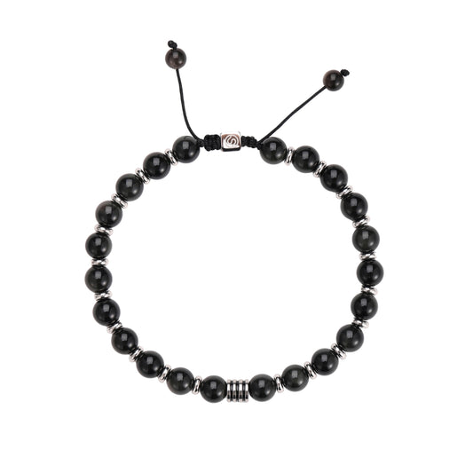 MARETH Bracelet - Obsidian beads stainless steel men's bracelet - SKADIS Jewelry