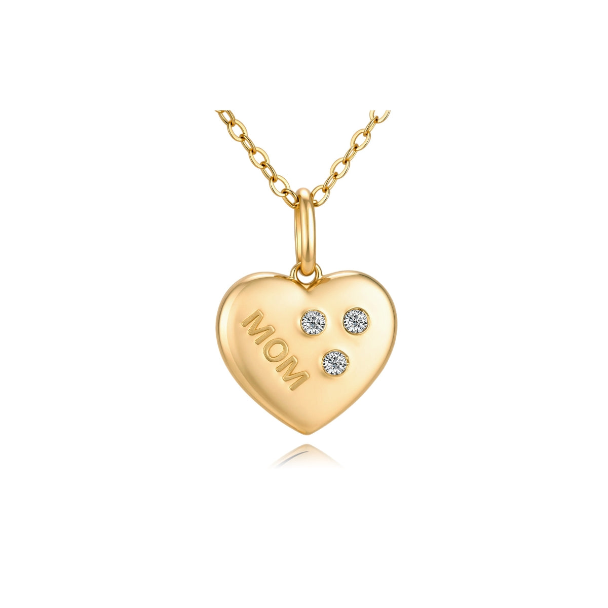 Gold heart-shaped pendant with 'MOM' engraving from SKADIS Jewelry