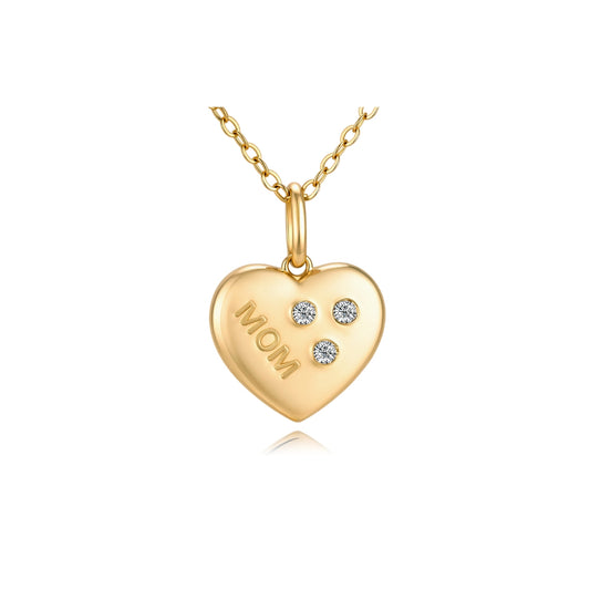 Gold heart-shaped pendant with 'MOM' engraving from SKADIS Jewelry
