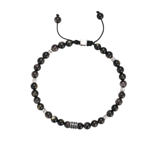 MOSS Bracelet - Obsidian beads stainless steel men's bracelet - SKADIS Jewelry