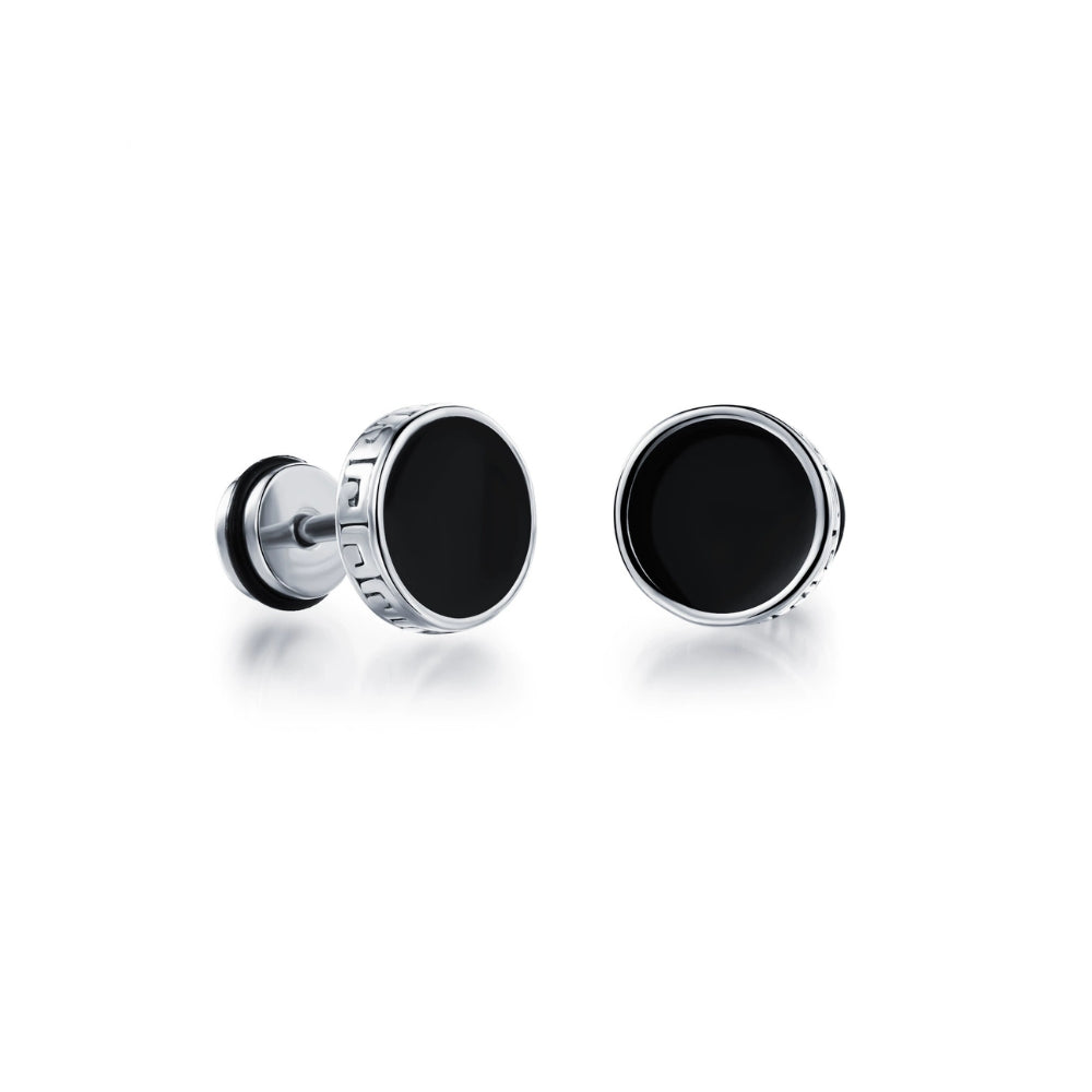 Pair of black round earrings for men from SKADIS Jewelry