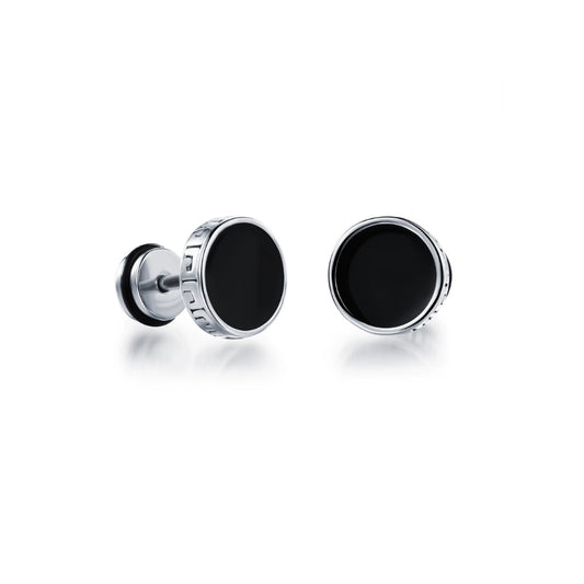 Pair of black round earrings for men from SKADIS Jewelry